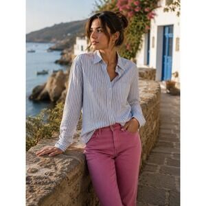 Brandy Melville Shirt Women One Size Blue White Striped Button Down Preppy
